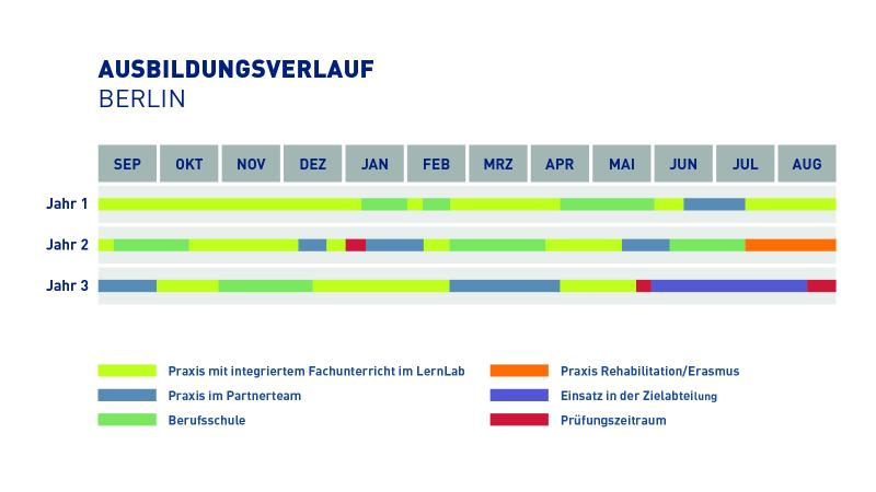 Tabelle die Ablaufplan der Ausbildung Sozialversicherungsfachangestelle*r zeigt