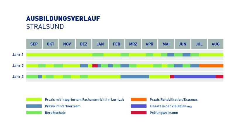 Tabelle die Ablaufplan der Ausbildung Sozialversicherungsfachangestelle*r zeigt